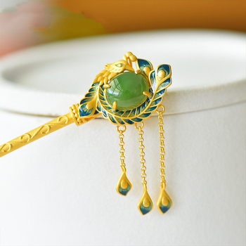 Agrafă de păr cu design floral în stil etnic, cupru, incrustare cu aur