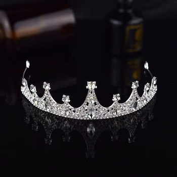 Diademă pentru cap din aliaj, stil coroană, tratament cu diamant, elemente cristal (Nuntă)