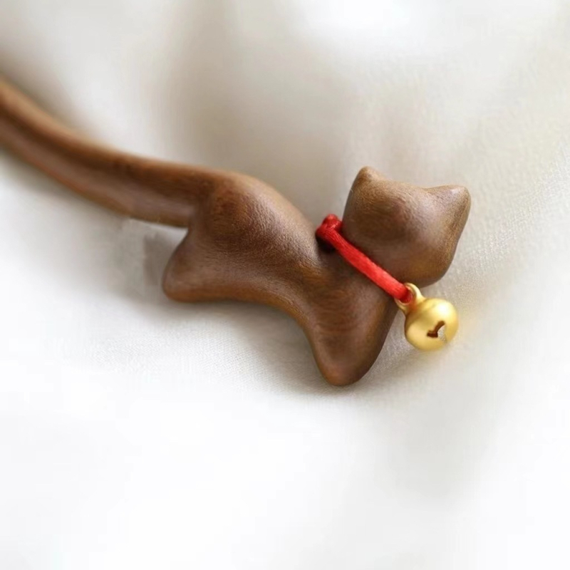 Igla za kosu s mačjim motivom, kineski stil (Materijal: drvo; Stil: kineski; Dizajn: Životinje/Zodijak; Poklon za: vjenčanje, rođendan, festival, godišnjica)