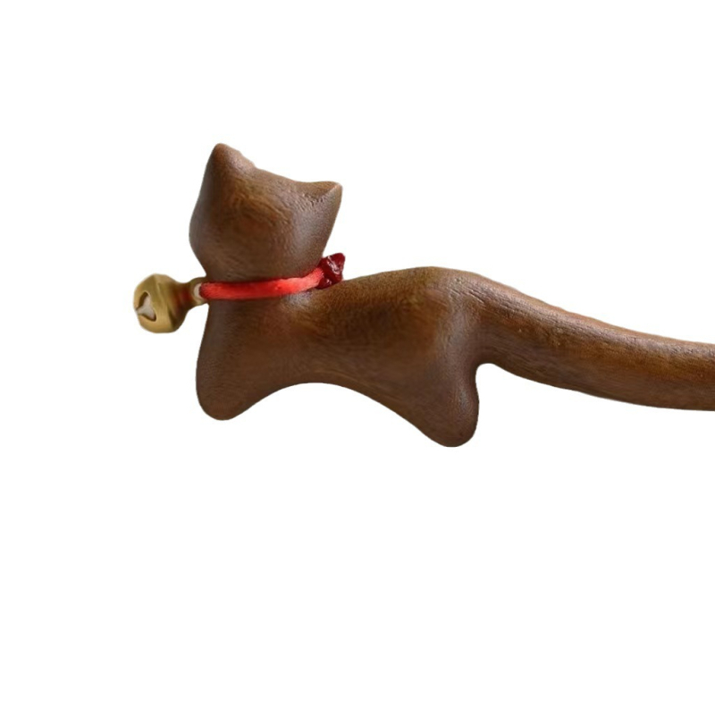 Igla za kosu s mačjim motivom, kineski stil (Materijal: drvo; Stil: kineski; Dizajn: Životinje/Zodijak; Poklon za: vjenčanje, rođendan, festival, godišnjica)