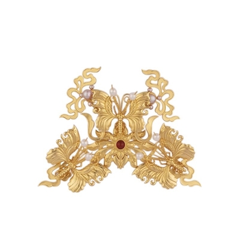 Réz Hanfu hajdísz moly motívumokkal és pillangókkal, vintage uniszex stílus, elektroplattolt befejezés, masni-stílus