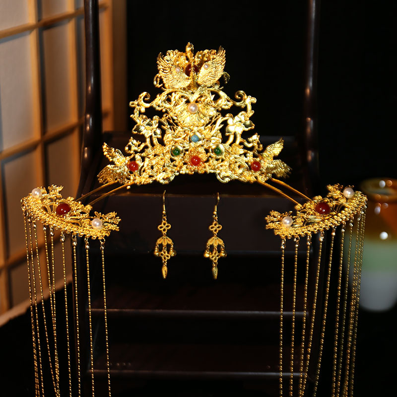 Hajviselet készlet – etnikus stílusú, ötvözetből készült, masni alakú korona, kézzel készített