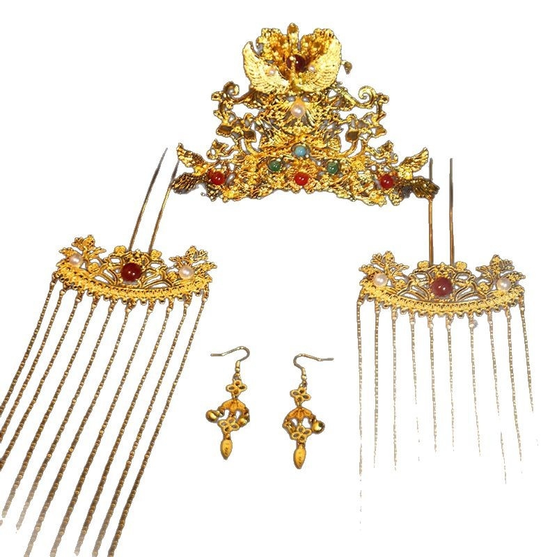 Hajviselet készlet – etnikus stílusú, ötvözetből készült, masni alakú korona, kézzel készített