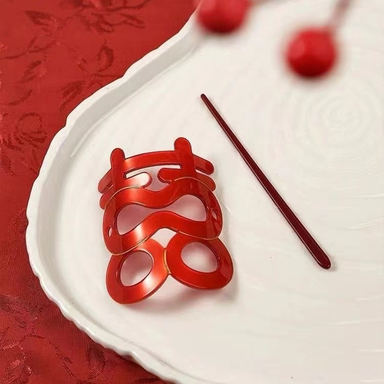 Clamă de păr acrilică, stil nou chinezesc, design geometric, personalizare disponibilă – accesorii pentru păr pentru nuntă