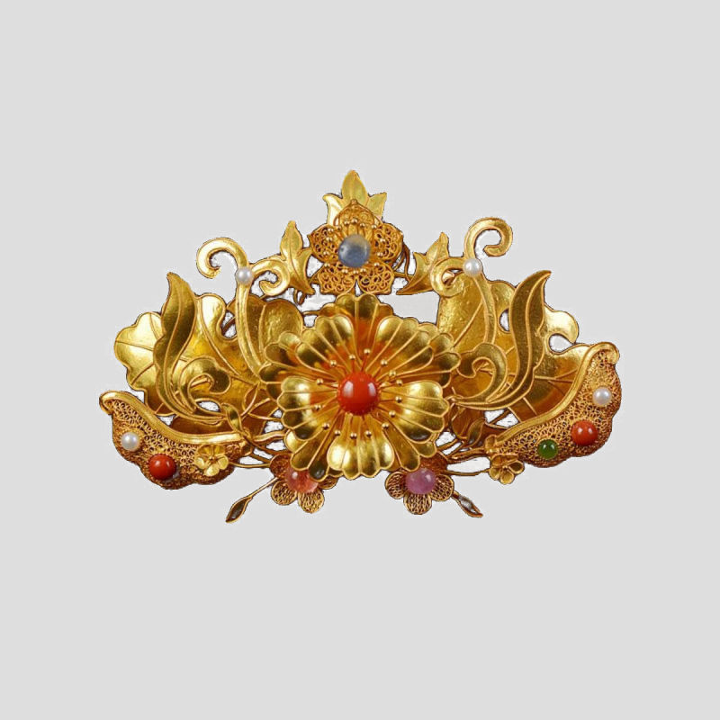 Réz hajdísz Hanfu-hoz, gyöngyökkel és filigrán koronával, ősi stílusú fejfedő