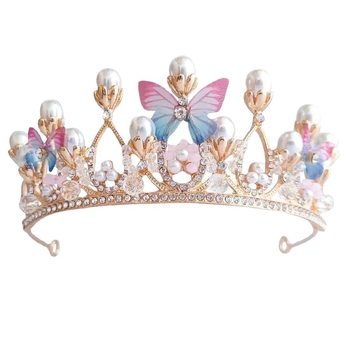 Tiara vintage pentru păr cu motiv de fluture — aliaj, electroplacare, cristale lucrate manual, accesorii de păr pentru nuntă
