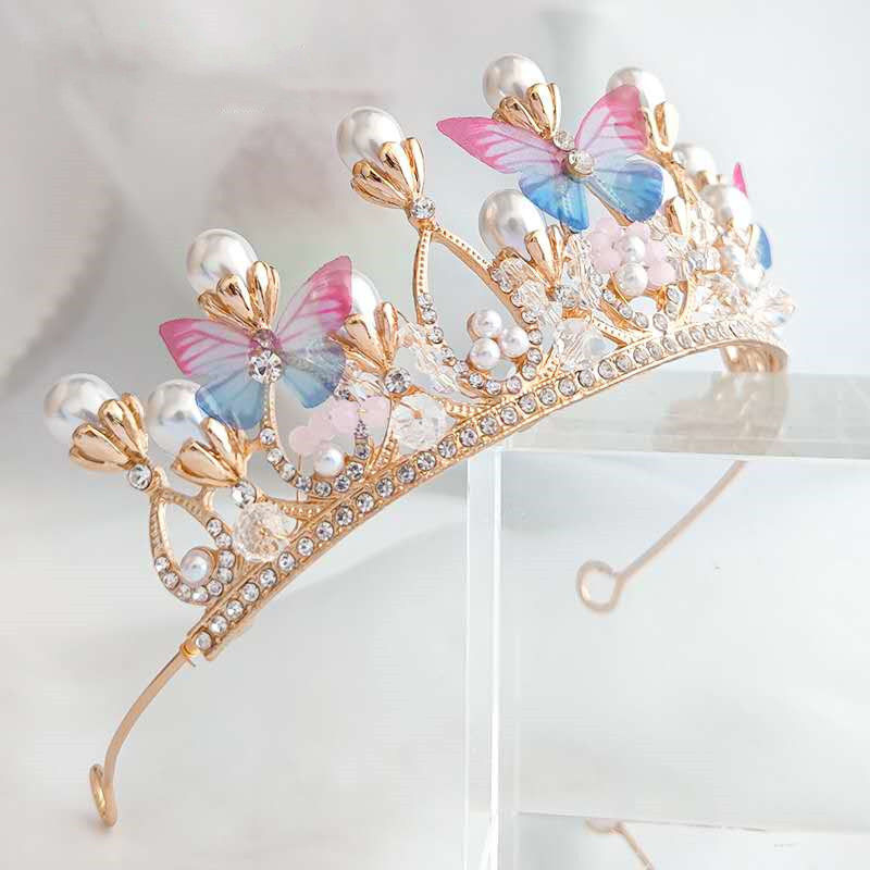 Tiara vintage pentru păr cu motiv de fluture — aliaj, electroplacare, cristale lucrate manual, accesorii de păr pentru nuntă