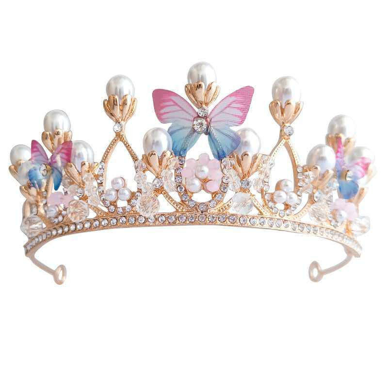 Tiara vintage pentru păr cu motiv de fluture — aliaj, electroplacare, cristale lucrate manual, accesorii de păr pentru nuntă