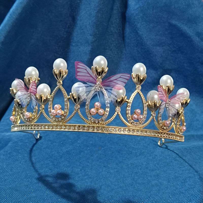 Tiara vintage pentru păr cu motiv de fluture — aliaj, electroplacare, cristale lucrate manual, accesorii de păr pentru nuntă