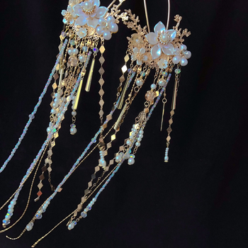 Accesoriu pentru păr cu ciucuri de perle, stil vintage, detalii florale, mărgele de sticlă, accesorii pentru cap, lansat în primăvara 2024