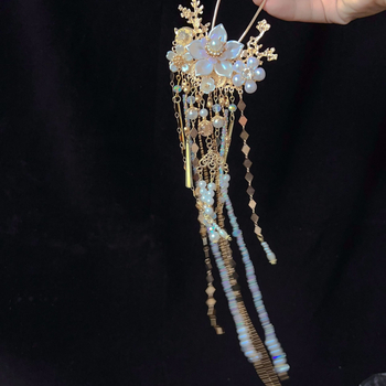 Accesoriu pentru păr cu ciucuri de perle, stil vintage, detalii florale, mărgele de sticlă, accesorii pentru cap, lansat în primăvara 2024