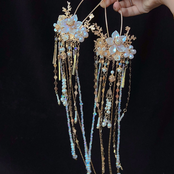 Accesoriu pentru păr cu ciucuri de perle, stil vintage, detalii florale, mărgele de sticlă, accesorii pentru cap, lansat în primăvara 2024