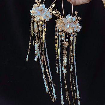 Accesoriu pentru păr cu ciucuri de perle, stil vintage, detalii florale, mărgele de sticlă, accesorii pentru cap, lansat în primăvara 2024