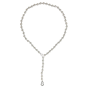 Colier cu perle artificiale, pandantiv din mother-of-pearl, închizătoare în formă de dovleac, lanț lung cu perle, 61-70 cm, electroplacare