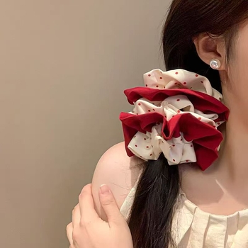 Scrunchie pentru păr, stil coreean cu buline, material textil, manufactură manuală, elasticitate ridicată (Origine: Yiwu)