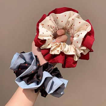Scrunchie pentru păr, stil coreean cu buline, material textil, manufactură manuală, elasticitate ridicată (Origine: Yiwu)