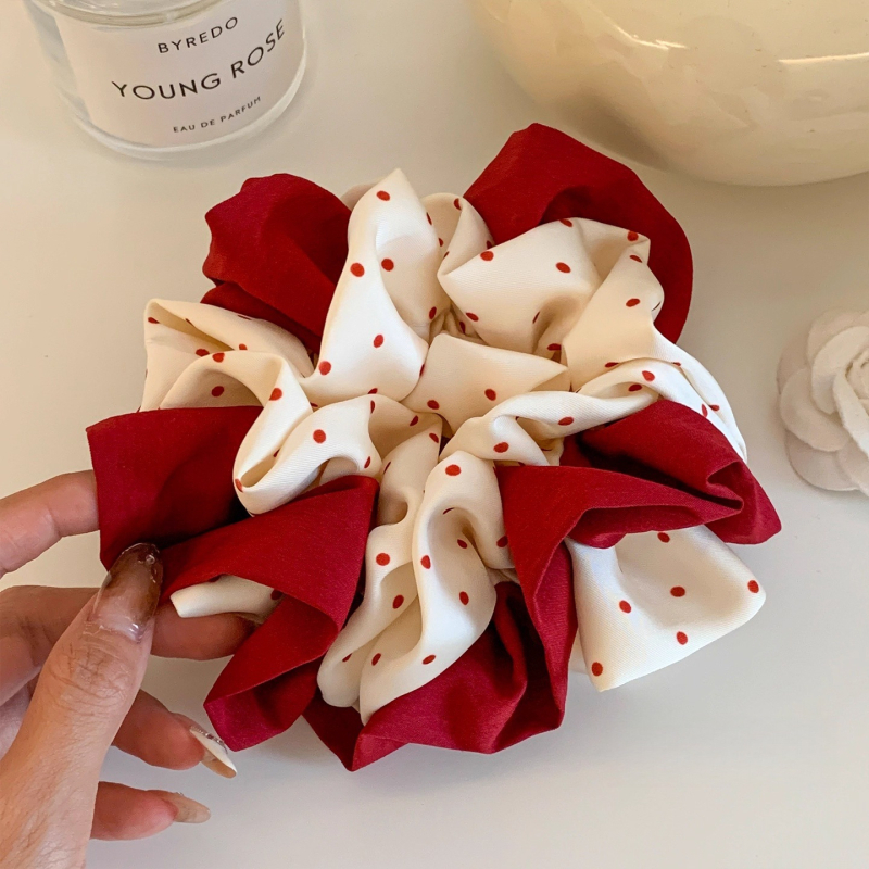 Scrunchie pentru păr, stil coreean cu buline, material textil, manufactură manuală, elasticitate ridicată (Origine: Yiwu)