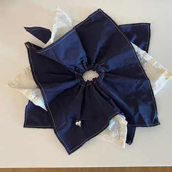 Elastic pentru păr cu trei straturi pătrat – din țesătură, manufacturat manual, stil coreean