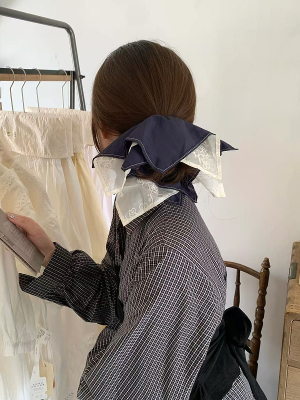 Elastic pentru păr cu trei straturi pătrat – din țesătură, manufacturat manual, stil coreean