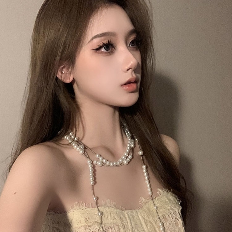 Vintage rétegzett kötött nyaklánc kristálydíszítéssel, kézzel készített, őszi 2023