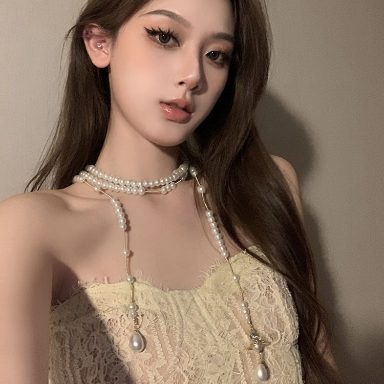 Colier vintage cu straturi țesute, cu cristale, lucrat manual, toamnă 2023