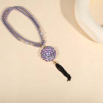 Ilgs džemperu kaklarota no sakausējuma, sievietēm vintage stils, rūtainais raksts, lodīšu ķēde, mākslīgais kristāls kulons, apstrāde un personalizācija pieejama