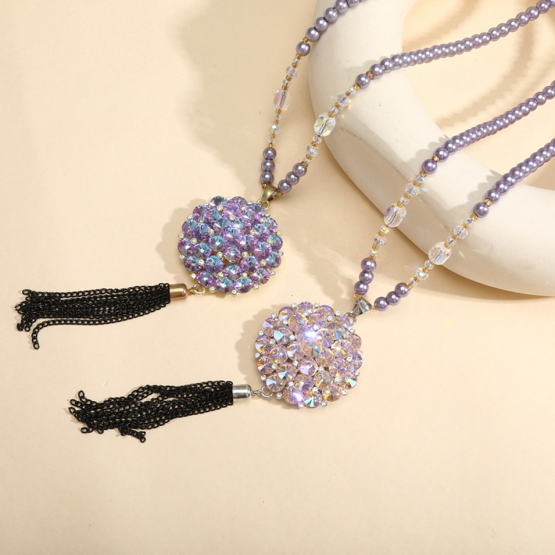 Ilgs džemperu kaklarota no sakausējuma, sievietēm vintage stils, rūtainais raksts, lodīšu ķēde, mākslīgais kristāls kulons, apstrāde un personalizācija pieejama