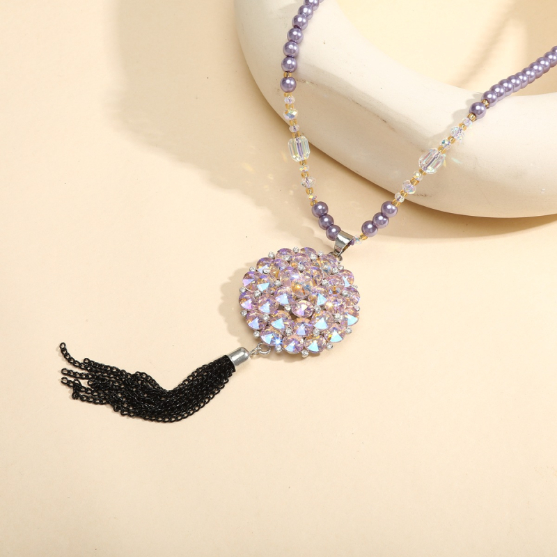 Ilgs džemperu kaklarota no sakausējuma, sievietēm vintage stils, rūtainais raksts, lodīšu ķēde, mākslīgais kristāls kulons, apstrāde un personalizācija pieejama