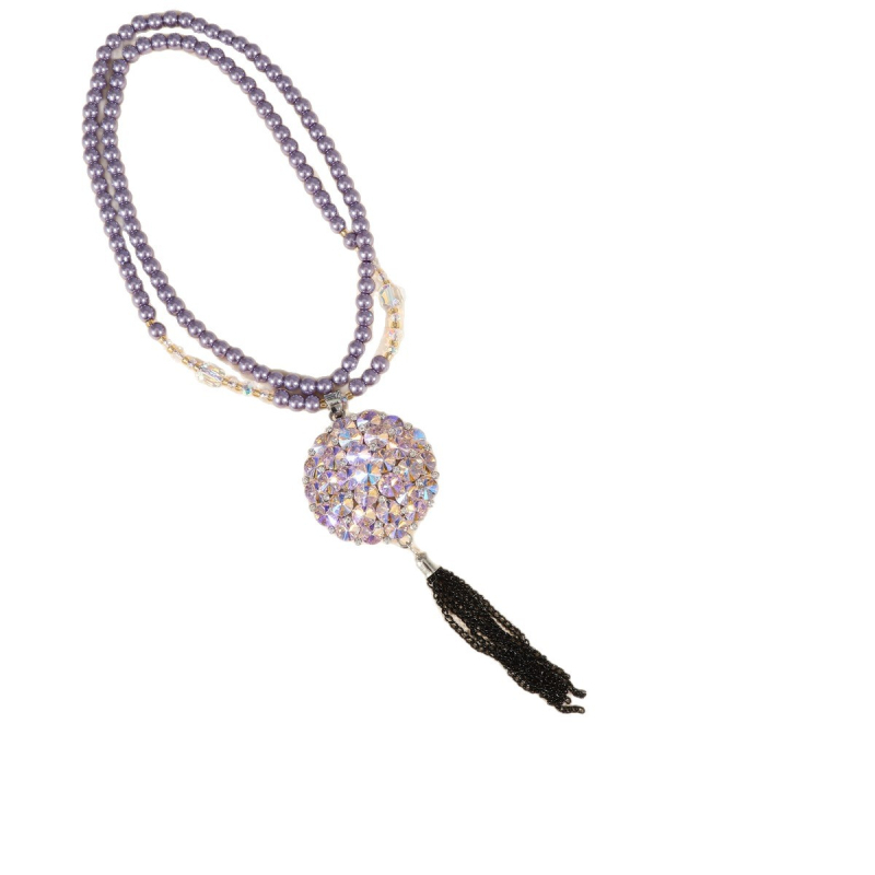 Ilgs džemperu kaklarota no sakausējuma, sievietēm vintage stils, rūtainais raksts, lodīšu ķēde, mākslīgais kristāls kulons, apstrāde un personalizācija pieejama