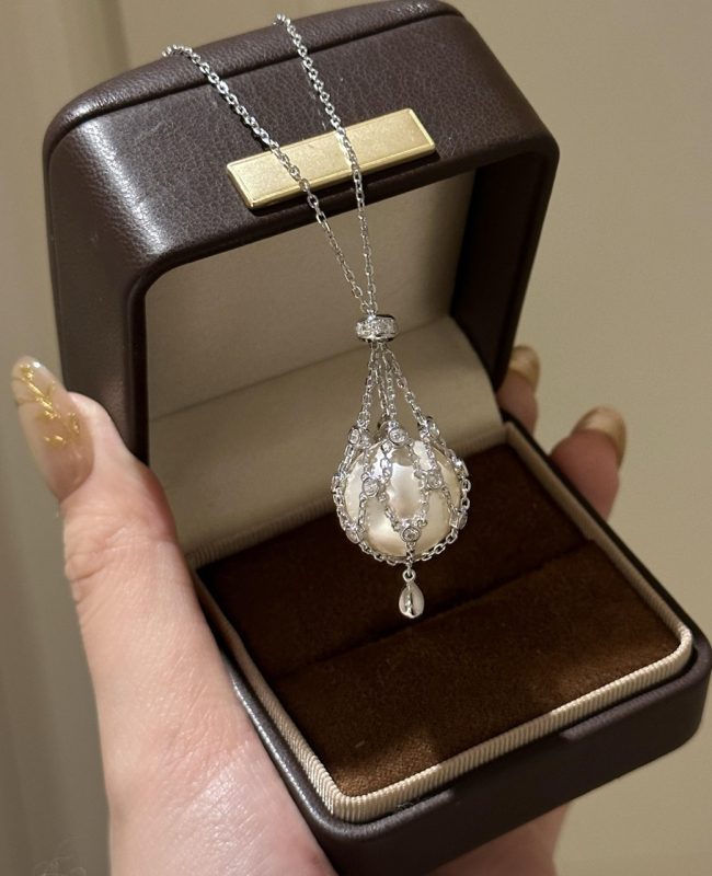 Bakreno ogrlica s perlom, običnim lancem, elektroplatiranje, težina 9,2 g, lagani luksuz