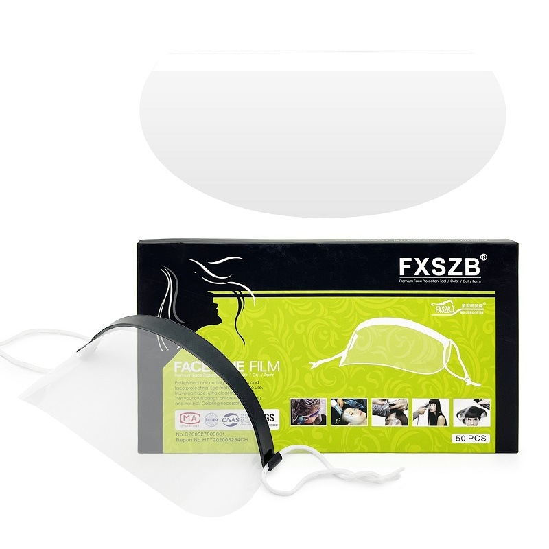 Vienkartinis veidojimo skydelis plaukų kirpimui, PET, 0.075 mm storis, apsauga nuo plaukų lūžių, 50 vnt. pakuotė, tinkama kirpykloms