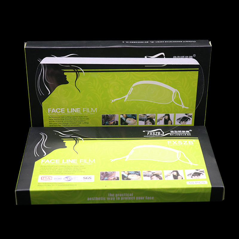 Vienkartinis veidojimo skydelis plaukų kirpimui, PET, 0.075 mm storis, apsauga nuo plaukų lūžių, 50 vnt. pakuotė, tinkama kirpykloms