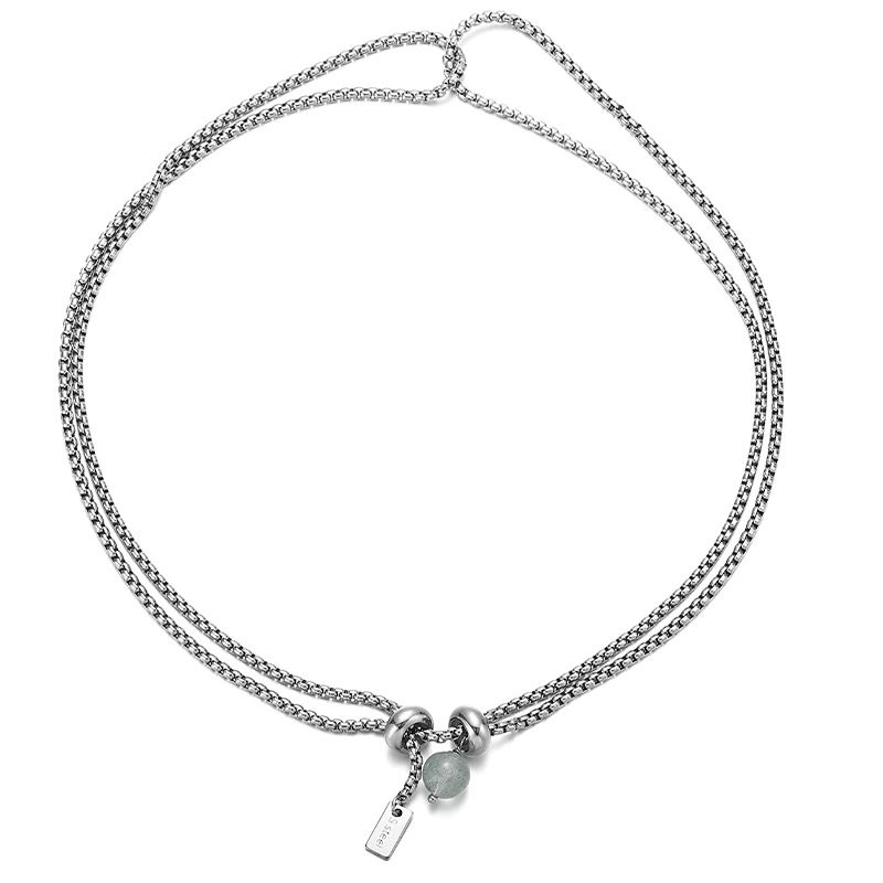 Nakit od titan čelika i prirodnog kamena, dvostrukog sloja, podesiva duljina, geometrijski privjesak s prirodnim kamenom, standardni lanac