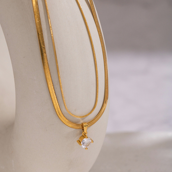 Nyaklánc 18K valódi arany bevonattal, PVD vákuum aranyozással, kígyó lánc, medál 304 rozsdamentes acélból, geometriai dizájn