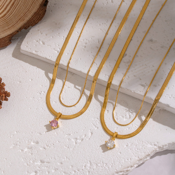 Nyaklánc 18K valódi arany bevonattal, PVD vákuum aranyozással, kígyó lánc, medál 304 rozsdamentes acélból, geometriai dizájn