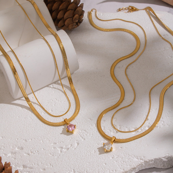 Nyaklánc 18K valódi arany bevonattal, PVD vákuum aranyozással, kígyó lánc, medál 304 rozsdamentes acélból, geometriai dizájn