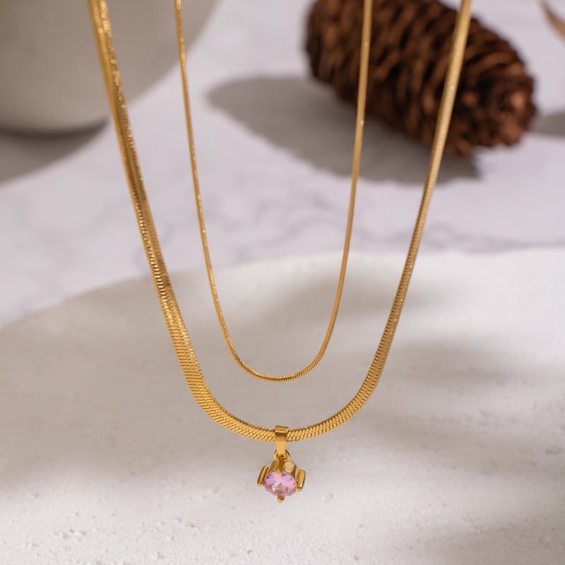 Nyaklánc 18K valódi arany bevonattal, PVD vákuum aranyozással, kígyó lánc, medál 304 rozsdamentes acélból, geometriai dizájn