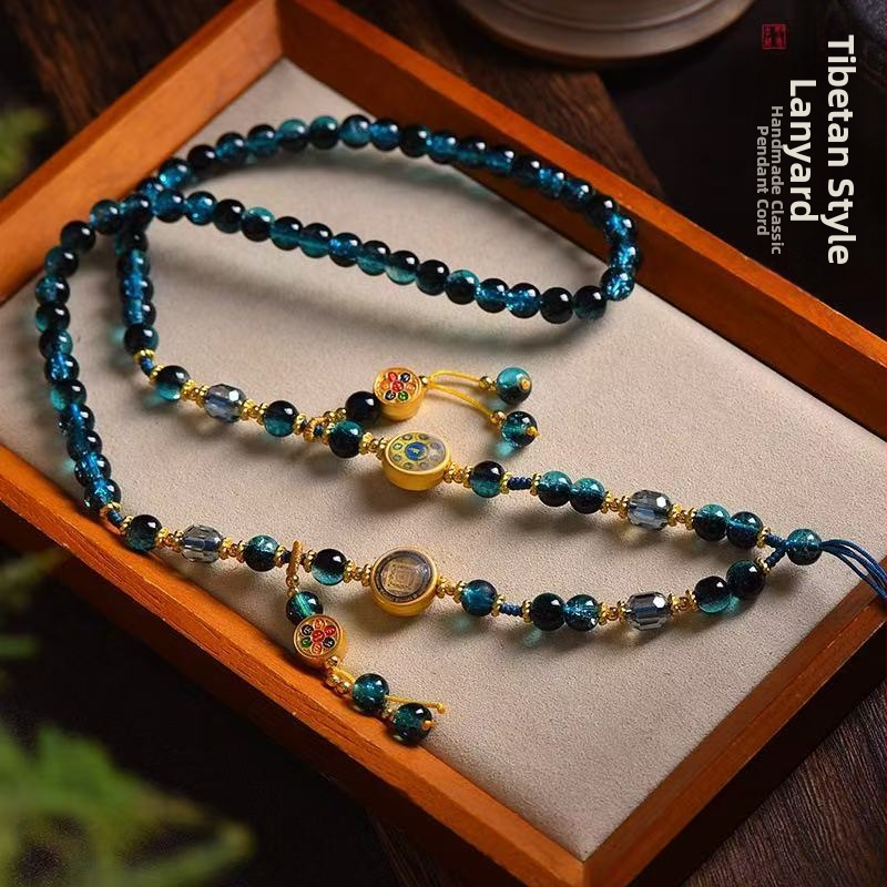 Vėrinys iš stiklo ir lazurito karoliukų, Thangka pakabukas, rankomis megzta virvės grandinė, originalus dizainas, ženklo Xuan shengyu, Pavasaris 2025