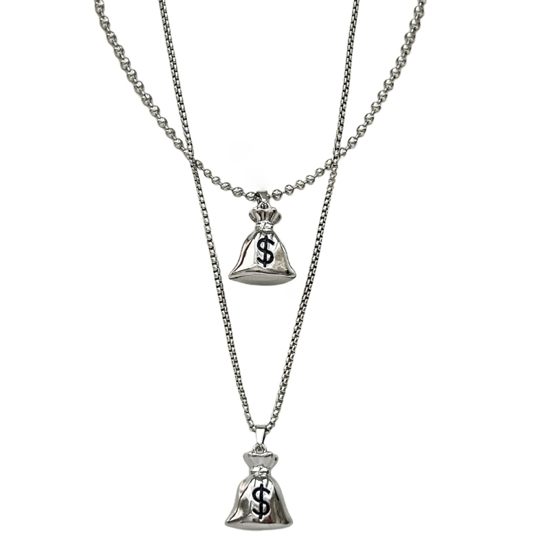 Ogrlica s trodimenzionalnim privjeskom novčane vrećice, lanac od titan čelika i bakrene legure, duljina 51–60 cm, elektroplakirani, unisex