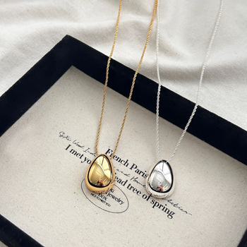 Bakrena ogrlica s privjeskom u obliku kapljice vode, lanac za pulover, geometrijski oblik, polirani završetak