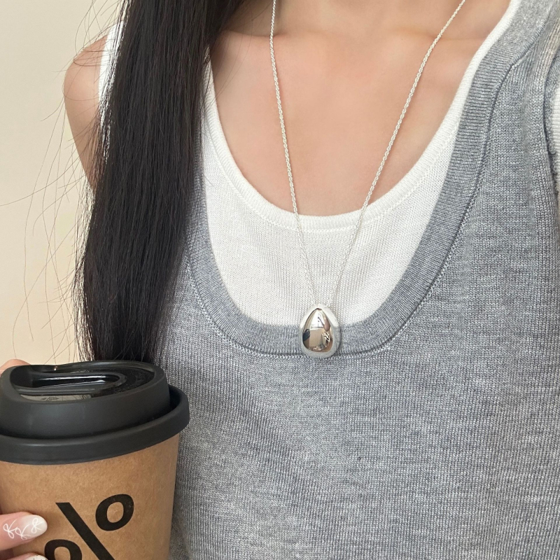 Bakrena ogrlica s privjeskom u obliku kapljice vode, lanac za pulover, geometrijski oblik, polirani završetak