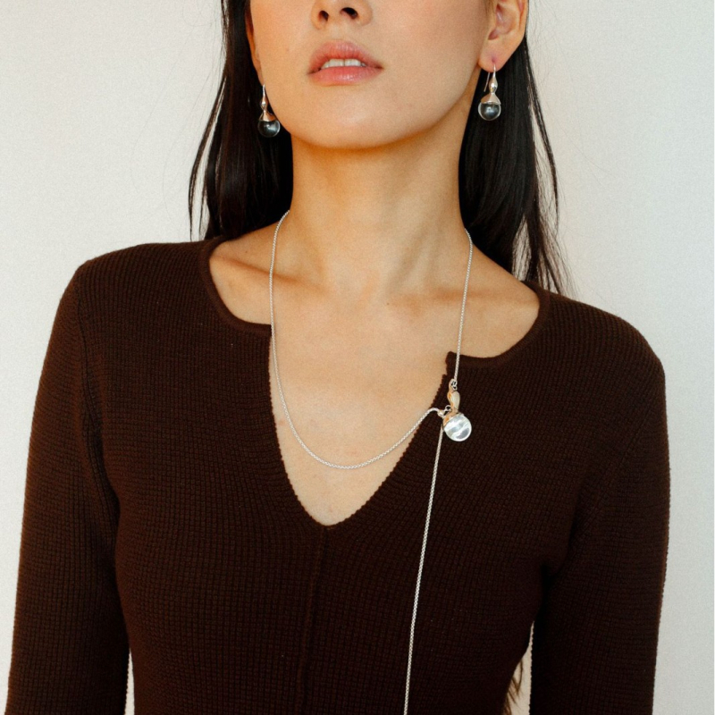 Ogrlica s agatnim privjeskom, bakreni kristali, O-lanac, geometrijski dizajn, elektroplakiranje