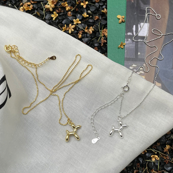 Lančić s privjeskom Balloon Dog, srebro 925, kuglični lanac, geometrijski dizajn, platina ili zlato 18K premaz