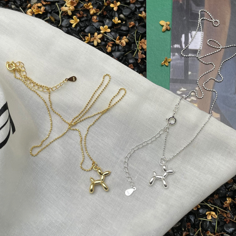 Lančić s privjeskom Balloon Dog, srebro 925, kuglični lanac, geometrijski dizajn, platina ili zlato 18K premaz