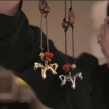 Colier handmade cu mărgele în formă de ponei, design retro minimalist, lanț de pulover obișnuit, material cupru, circumferința 81 cm sau mai mult