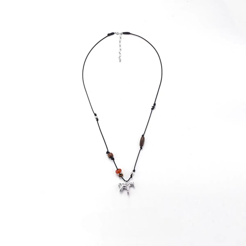 Colier handmade cu mărgele în formă de ponei, design retro minimalist, lanț de pulover obișnuit, material cupru, circumferința 81 cm sau mai mult