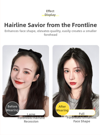 Valódi emberi hajból készült paróka frufruval és hajvonal-sávval — nőknek, kézzel készített, a frufru lehet egyenes vagy ferde, hozzájárul a homlok körüli volumenhez