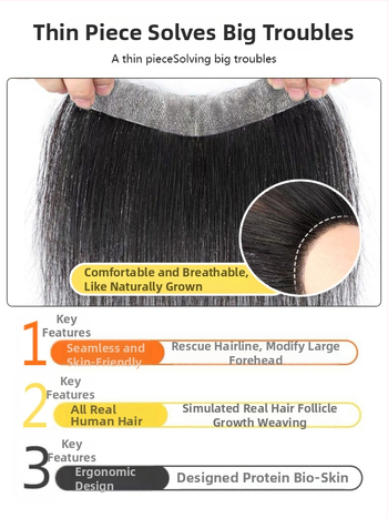 Valódi emberi hajból készült paróka frufruval és hajvonal-sávval — nőknek, kézzel készített, a frufru lehet egyenes vagy ferde, hozzájárul a homlok körüli volumenhez