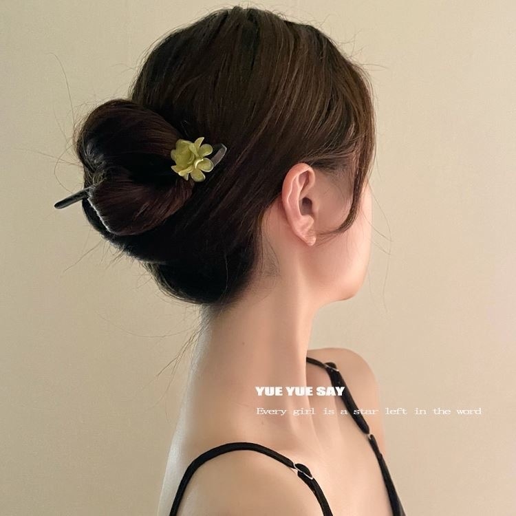 Clip de păr din lemn, cu floare de camelia, stil natural, inspirat Hanfu, accesorii pentru cap, personalizare disponibilă