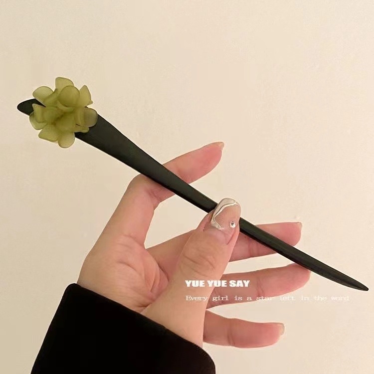 Clip de păr din lemn, cu floare de camelia, stil natural, inspirat Hanfu, accesorii pentru cap, personalizare disponibilă